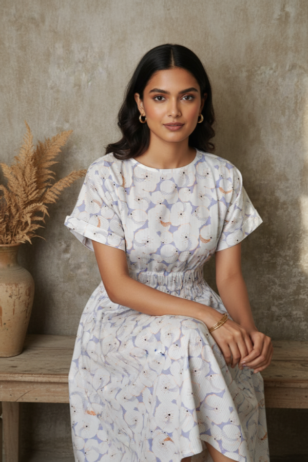 Ehsaas Cotton Poplin Embroidered Midi Dress
