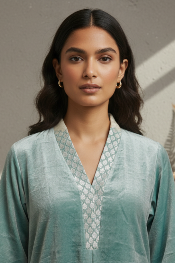 Anushka Turquoise Chanderi Silk Brocade Co-ord Set