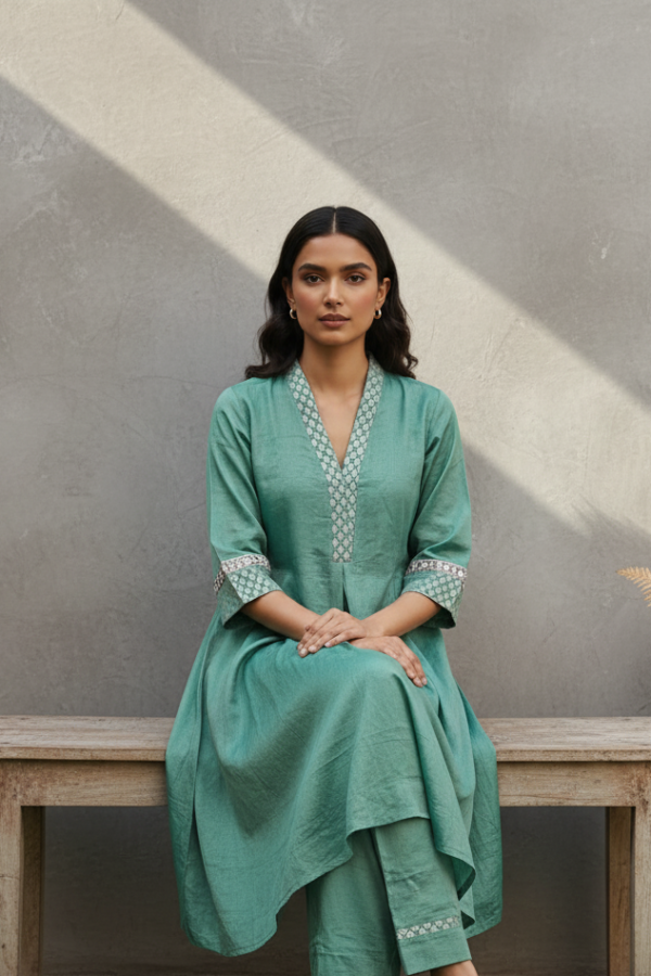 Anushka Turquoise Chanderi Silk Brocade Co-ord Set
