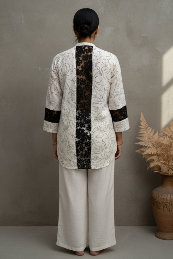 Isha Cream Linen Lace Co-ord Set