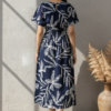Ehsaas Navy & Red Leaf Print Midi Dress