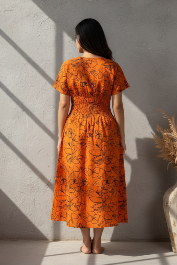Ehsaas Orange & Black Embroidered Midi Dress