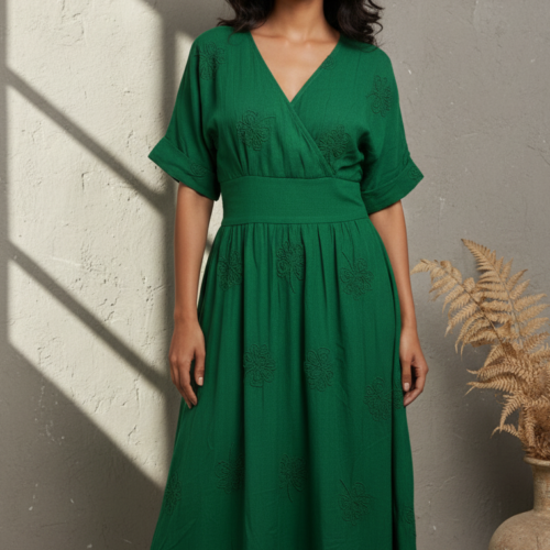 Gia Dori Embroidery Smocked Midi Dress