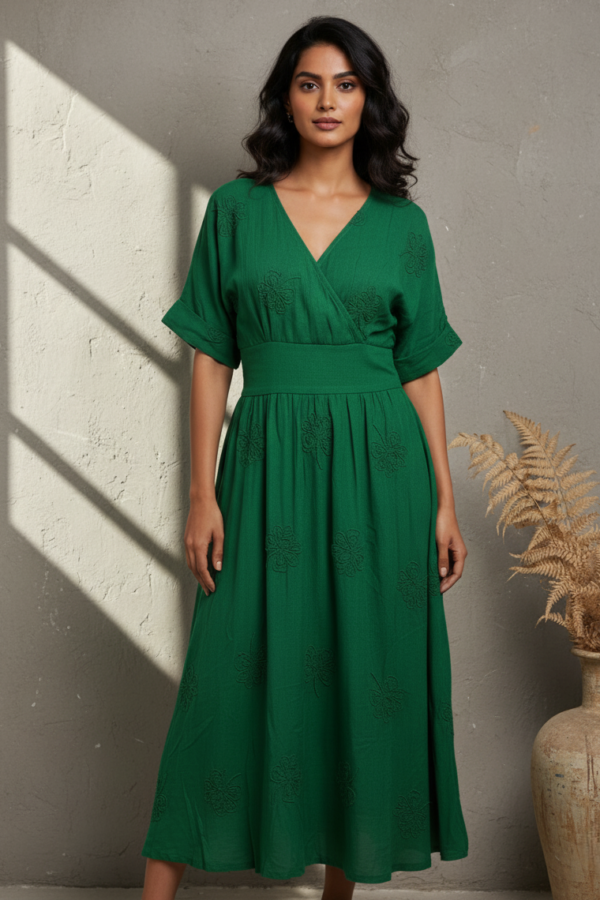 Gia Dori Embroidery Smocked Midi Dress