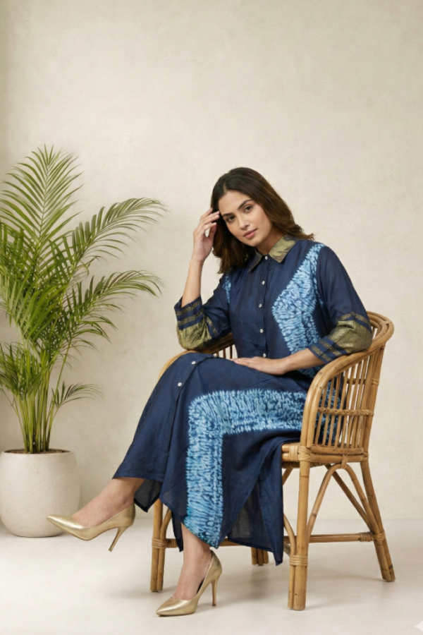 Kavya Modal Silk Shibori Dress – Blue