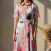 Raya Poppy Print Linen Flared Dress