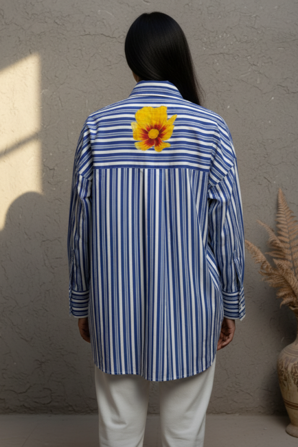 Reiko Blue Striped Poplin Applique Shirt