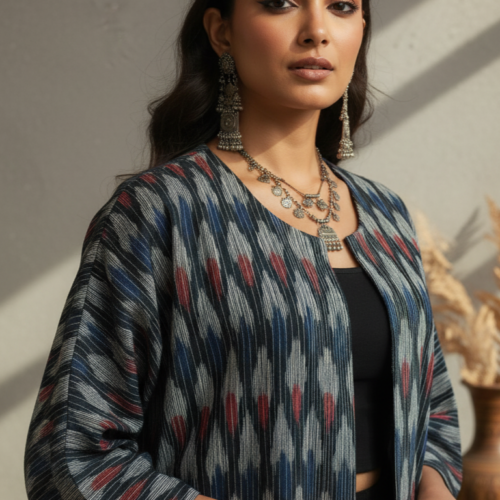 Tanya Ikkat Kimono Open Jacket III