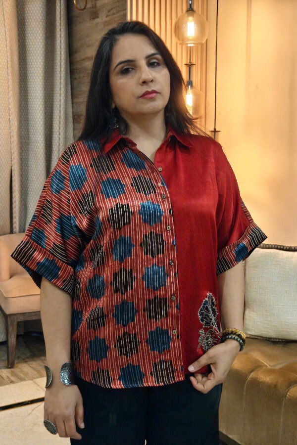 Aadhya Mashru Silk Ajrakh Shirt