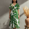 Gia Leaf Cotton Linen Smocked Dress