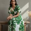 Gia Leaf Cotton Linen Smocked Dress
