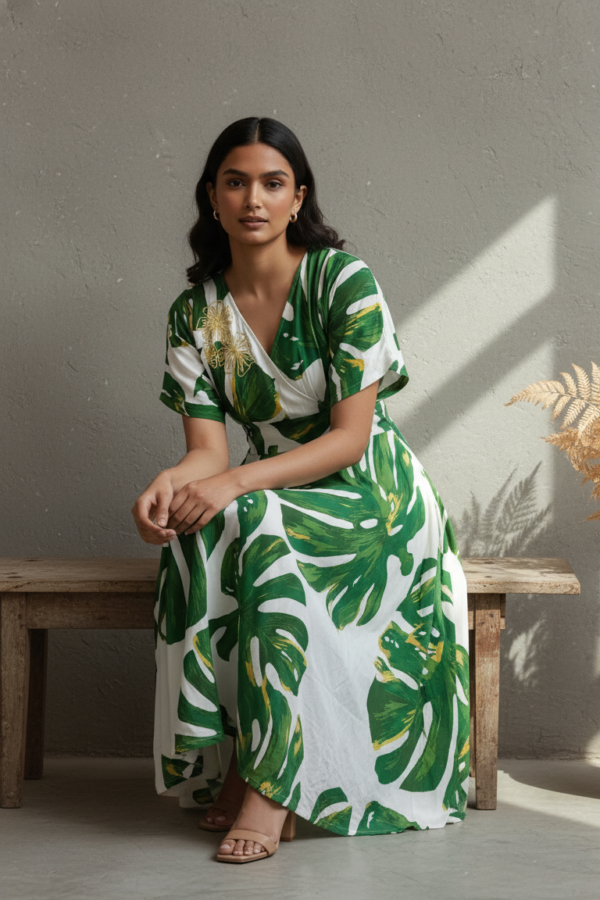 Gia Leaf Cotton Linen Smocked Dress