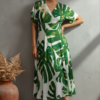 Gia Leaf Cotton Linen Smocked Dress