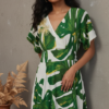 Gia Leaf Cotton Linen Smocked Dress