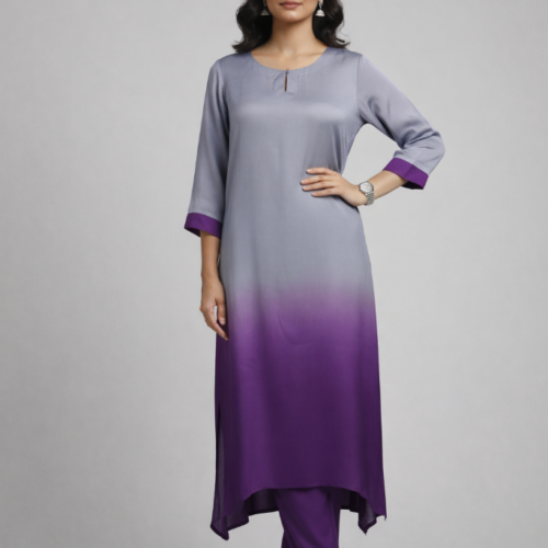 Rukhsar Modal Silk Ombre Asymmetric Kurta Set