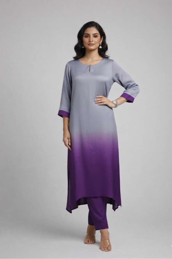 Rukhsar Modal Silk Ombre Asymmetric Kurta Set