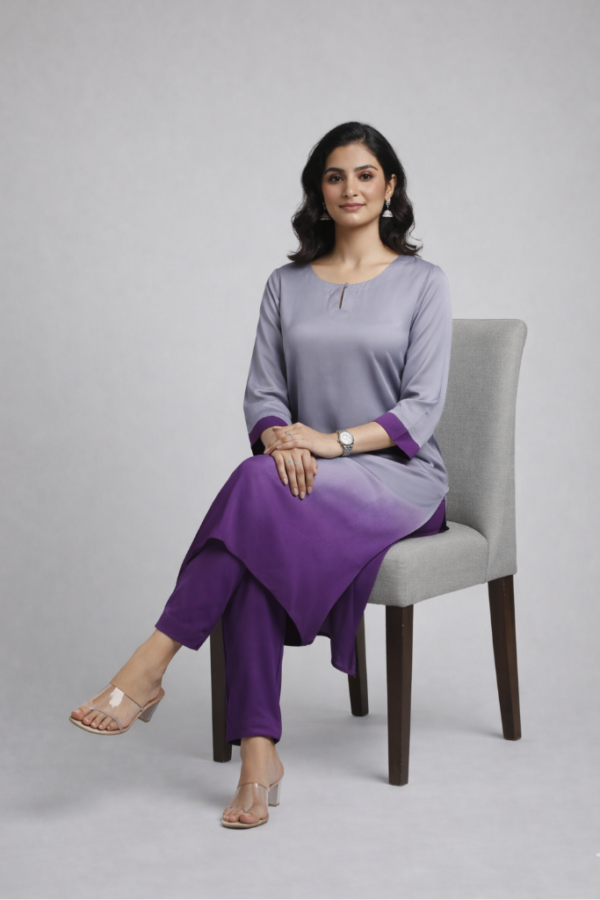 Rukhsar Modal Silk Ombre Asymmetric Kurta Set