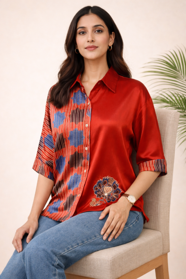 Aadhya Mashru Silk Ajrakh Shirt