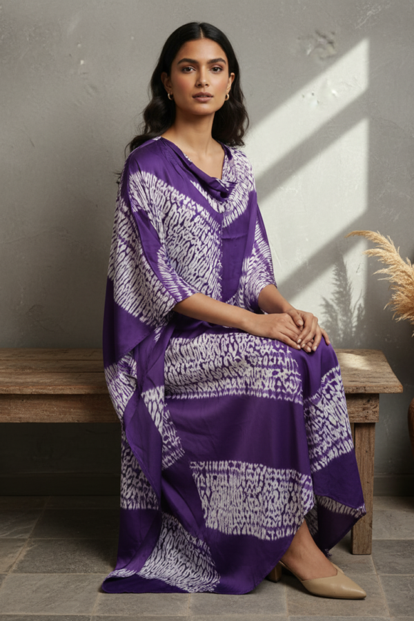 Aarohi Modal Silk Shibori Asymmetric Kaftan