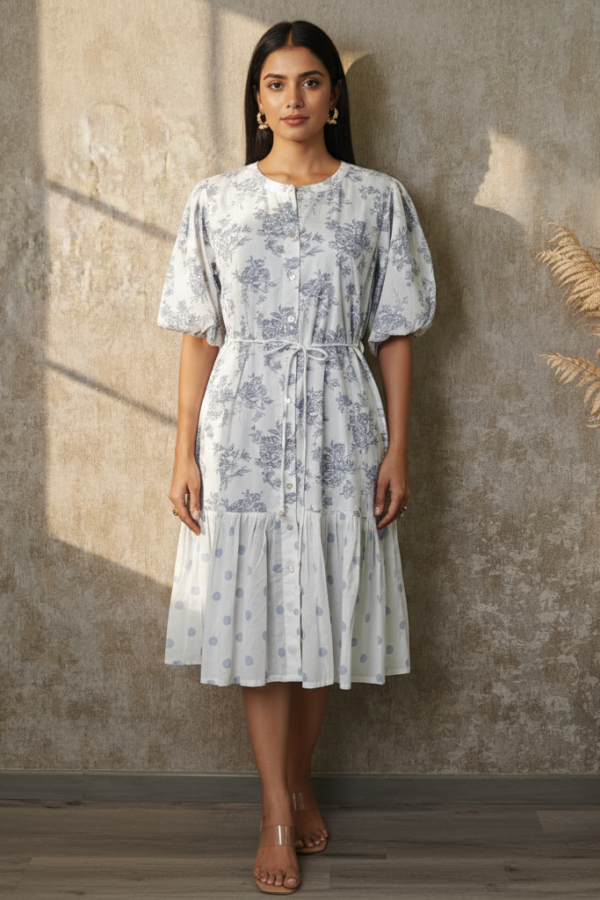 Genelia Mul Cotton Tiered Balloon Sleeve Dress