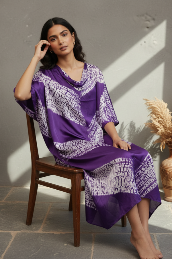 Aarohi Modal Silk Shibori Asymmetric Kaftan