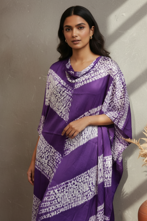 Aarohi Modal Silk Shibori Asymmetric Kaftan