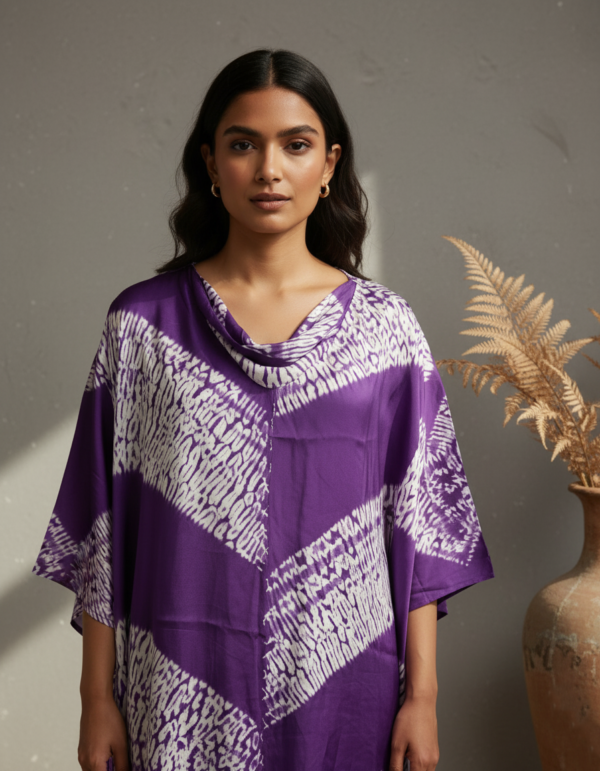 Aarohi Modal Silk Shibori Asymmetric Kaftan