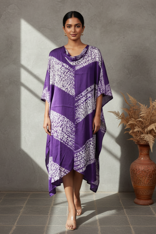 Aarohi Modal Silk Shibori Asymmetric Kaftan