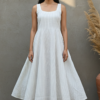 Saanvi Linen Striped Smocked Flared Dress