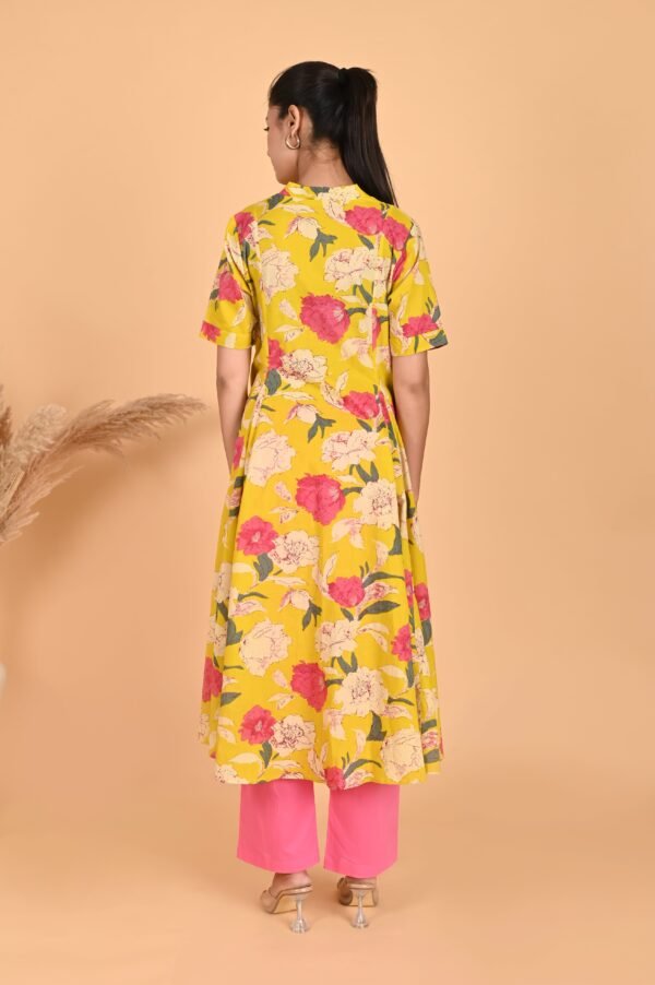 Serena Peach Yellow Cambric Cotton Kurta Set