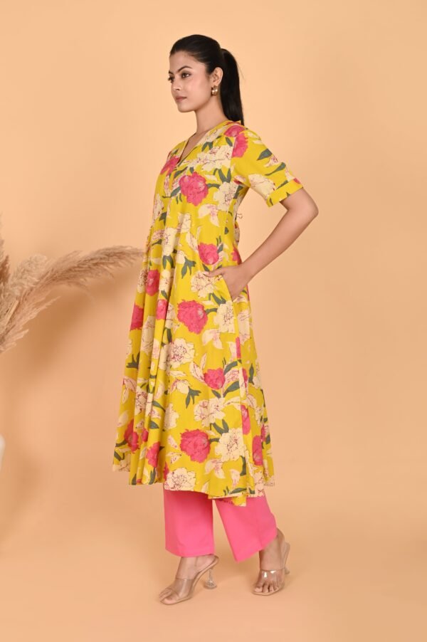 Serena Peach Yellow Cambric Cotton Kurta Set