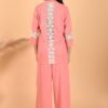 Isha Peach Linen Lace Co-ord Set