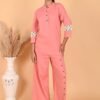 Isha Peach Linen Lace Co-ord Set