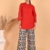 Isha Red Linen Lace Co-ord Set