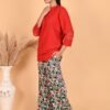 Isha Red Linen Lace Co-ord Set