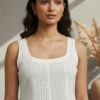 Saanvi Linen Striped Smocked Flared Dress