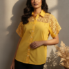 Amelia Yellow Cotton Poplin Lace Shirt
