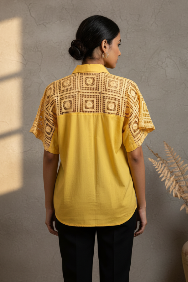 Amelia Yellow Cotton Poplin Lace Shirt
