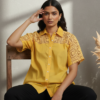 Amelia Yellow Cotton Poplin Lace Shirt
