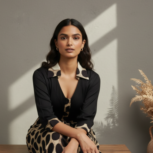 Sophia Modal Silk Ajrakh Draped Dress