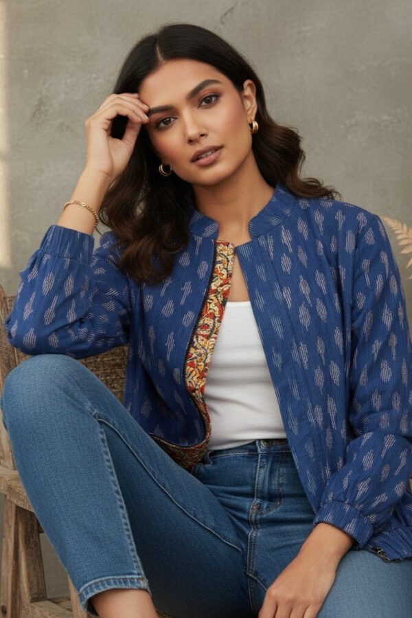 Misha Ikkat Kalamkari Reversible Jacket