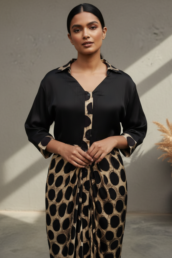 Sophia Modal Silk Ajrakh Draped Dress