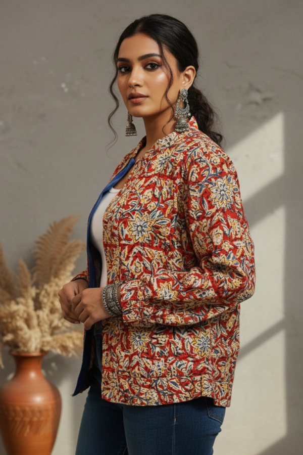 Misha Ikkat Kalamkari Reversible Jacket