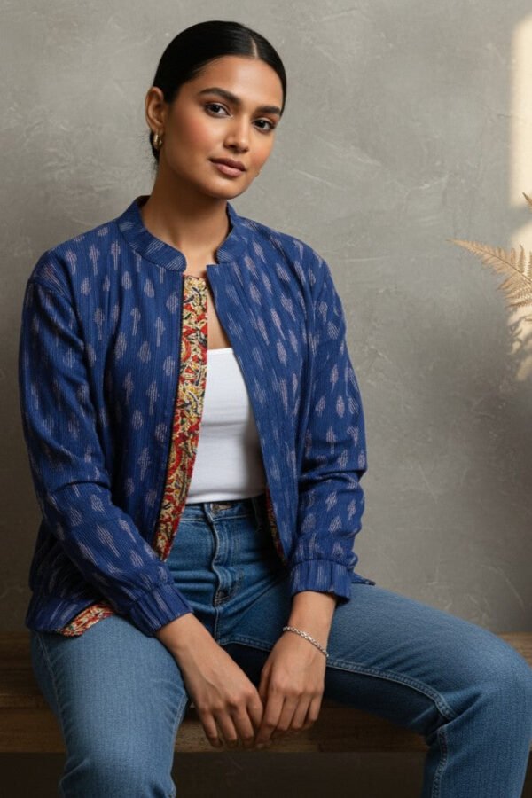Misha Ikkat Kalamkari Reversible Jacket