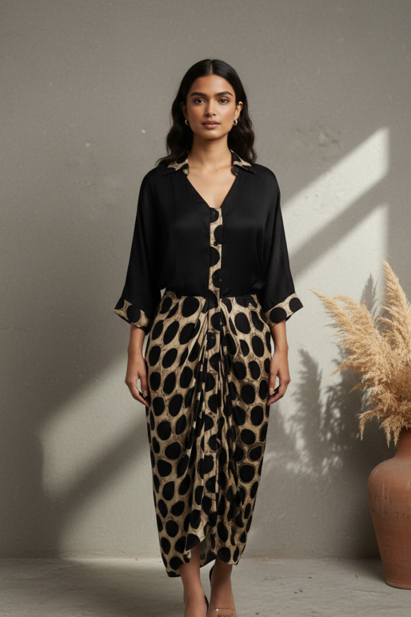 Sophia Modal Silk Ajrakh Draped Dress