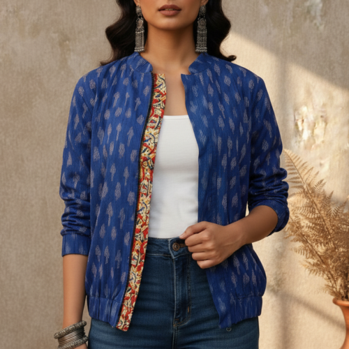 Misha Ikkat Kalamkari Reversible Jacket