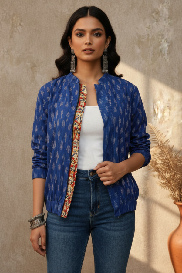 Misha Ikkat Kalamkari Reversible Jacket