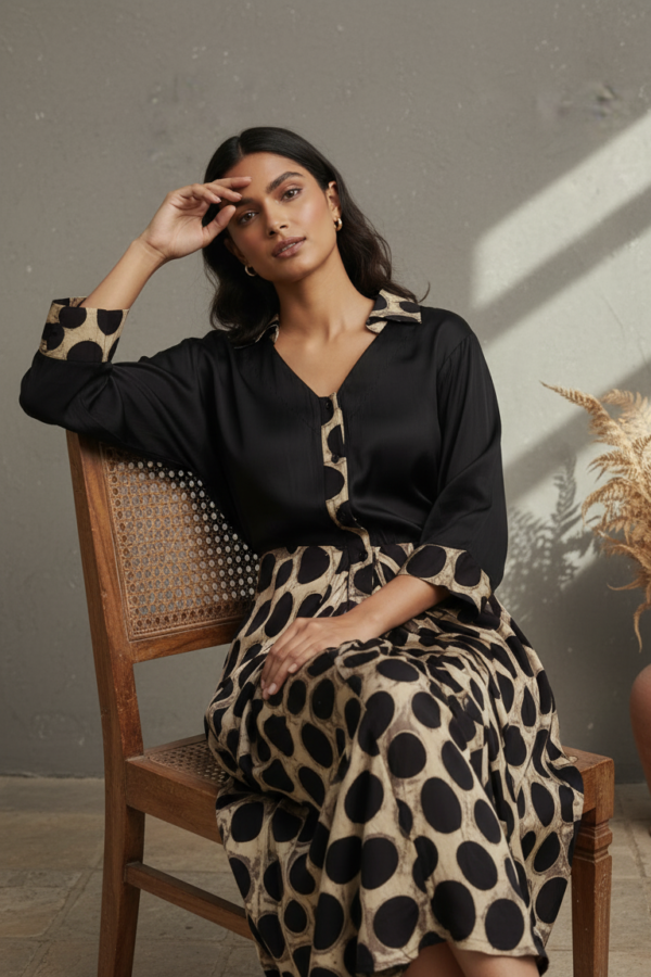 Sophia Modal Silk Ajrakh Draped Dress