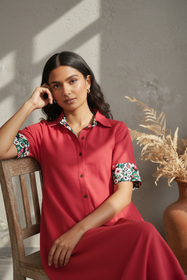 Tanvi Cotton Linen Flared Shirt Dress