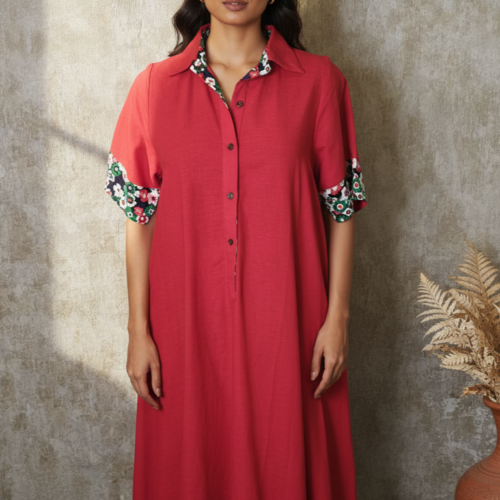 Tanvi Cotton Linen Flared Shirt Dress